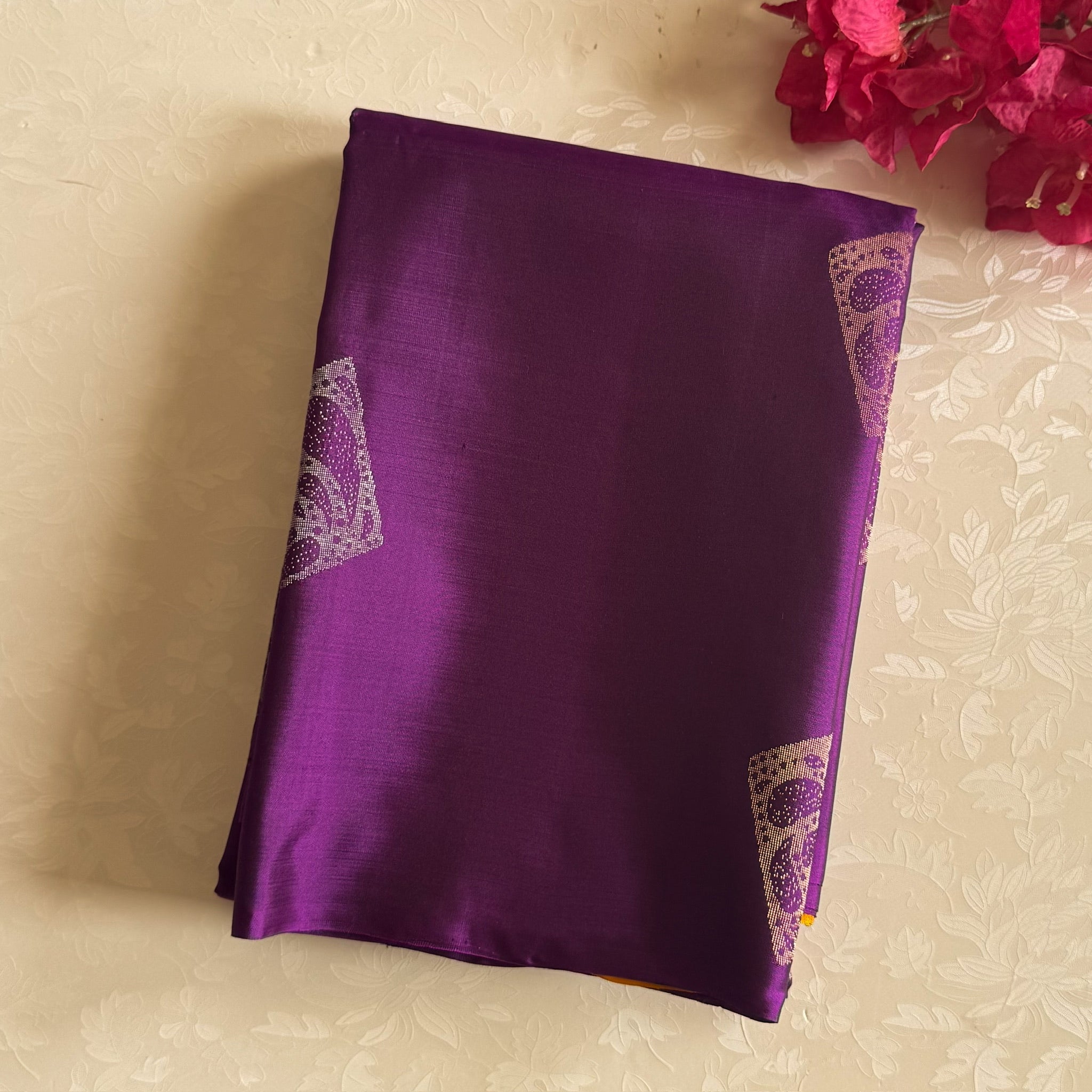 Elegant Purple Gold Woven Saree With Paisley Motifs And Tassels