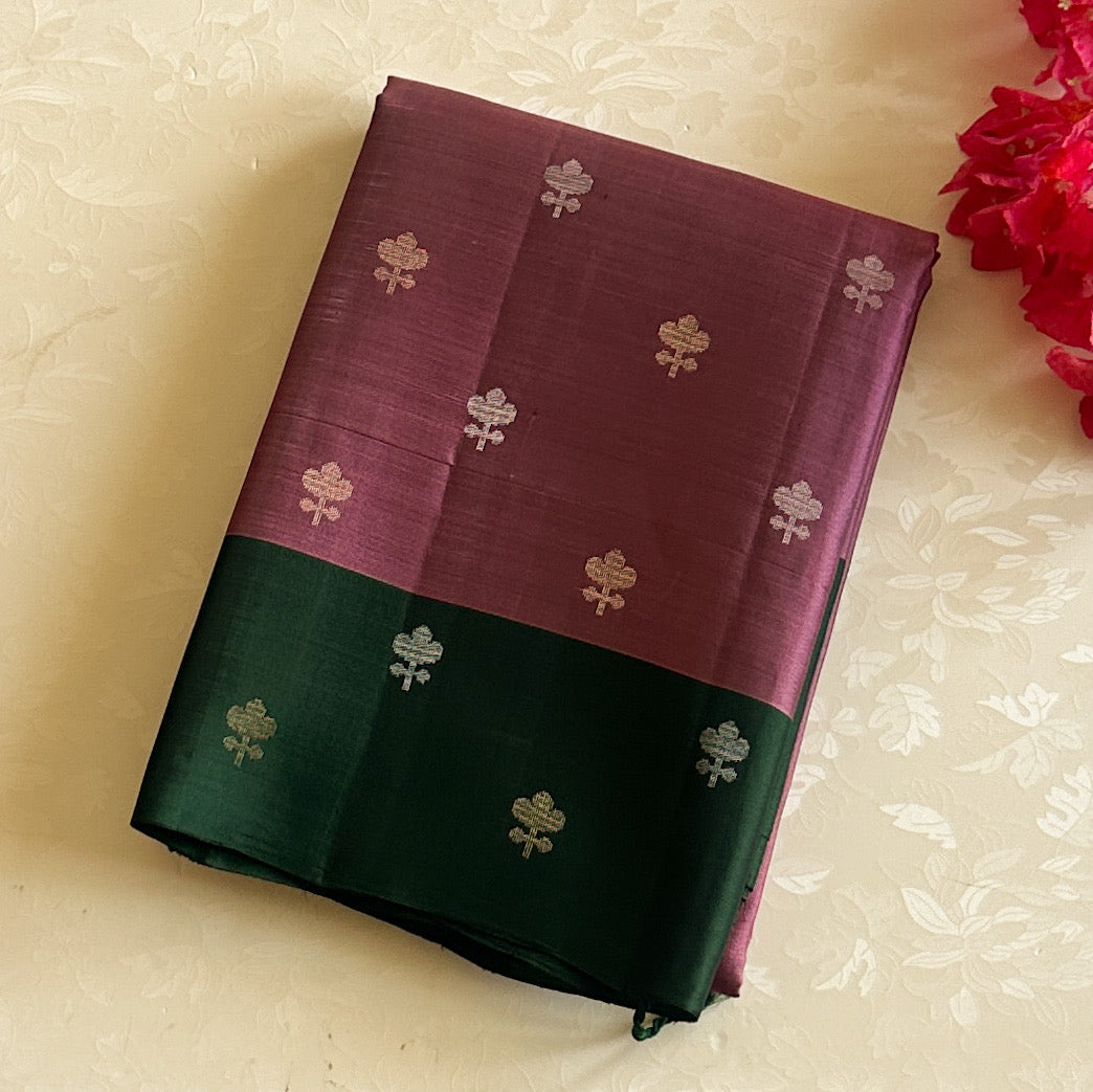 Magenta Green Silk Saree Gold Zari Diamond Leaf Motif Wedding