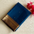 Cobalt Blue Designer Pure Silk Saree Bronze Brown Contrast Pallu