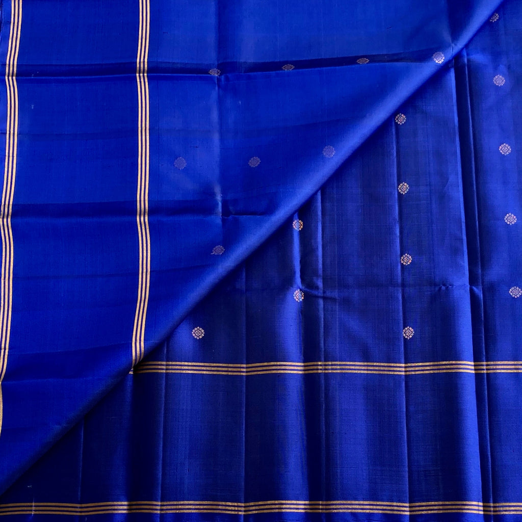 Royal Blue Designer Pure Silk Saree With Rose Gold Zari