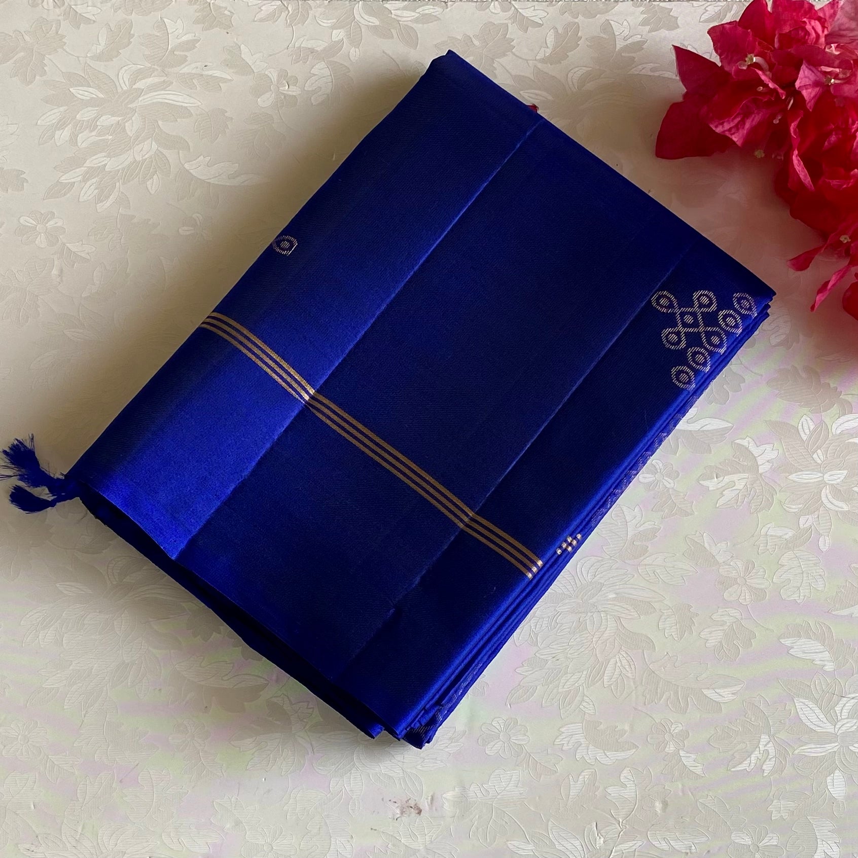 Royal Blue Designer Pure Silk With Kollam Zari Weave