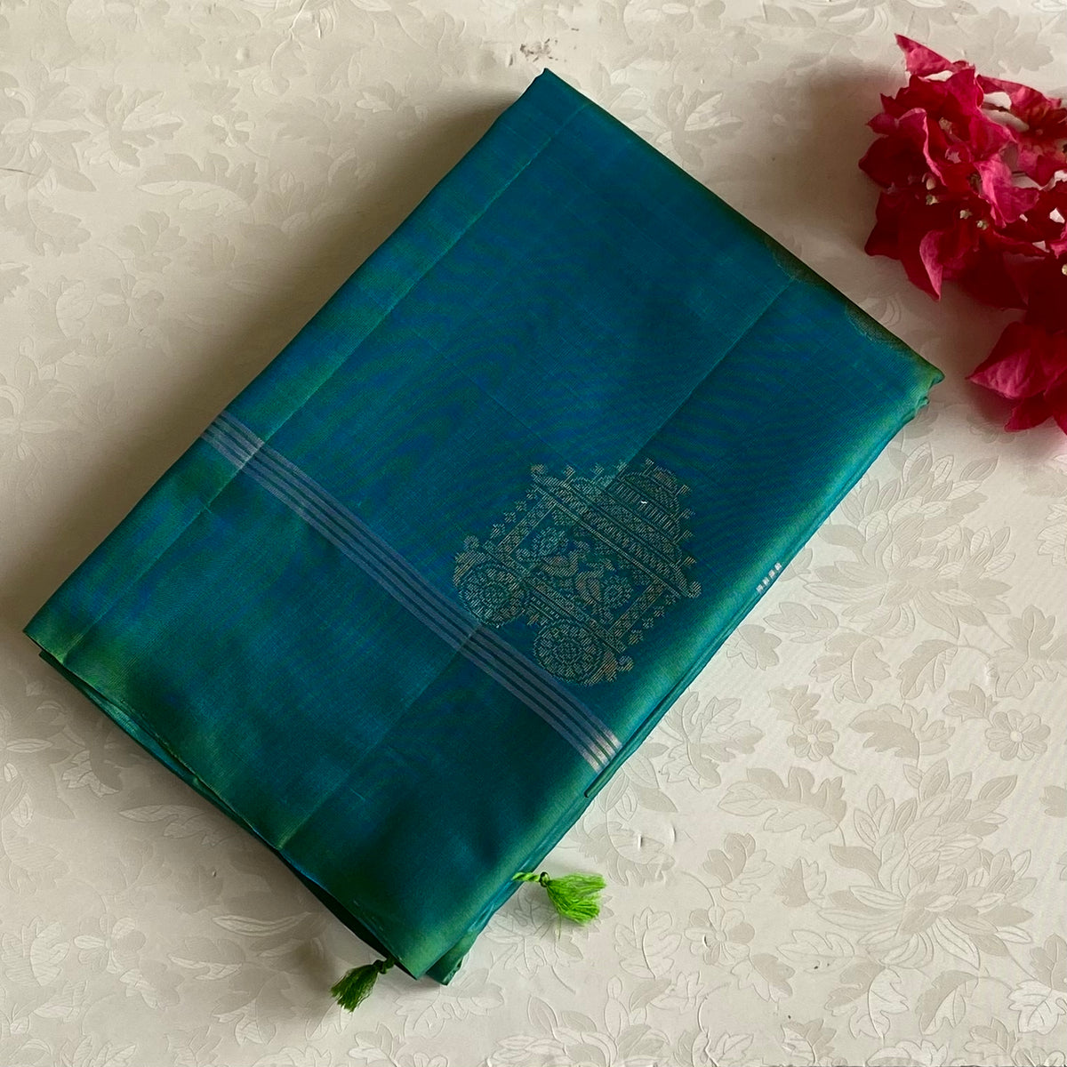 Dual Shaded Sea Green Designer Handwoven Pure Silk