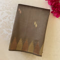 Deep Maroon Ikat Silk Saree Gold Zari Olive Pallu Border