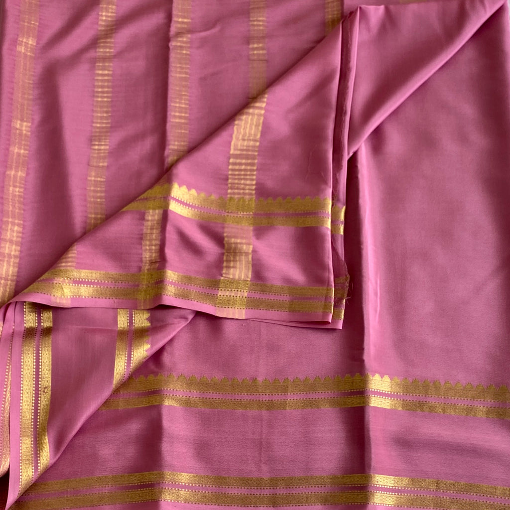 Rose Mysore Crepe Silk Saree With Antique Gold Zari Border