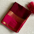 Deep Wine Chocolate Mysore Crepe Silk Saree With Rani Pink Pallu