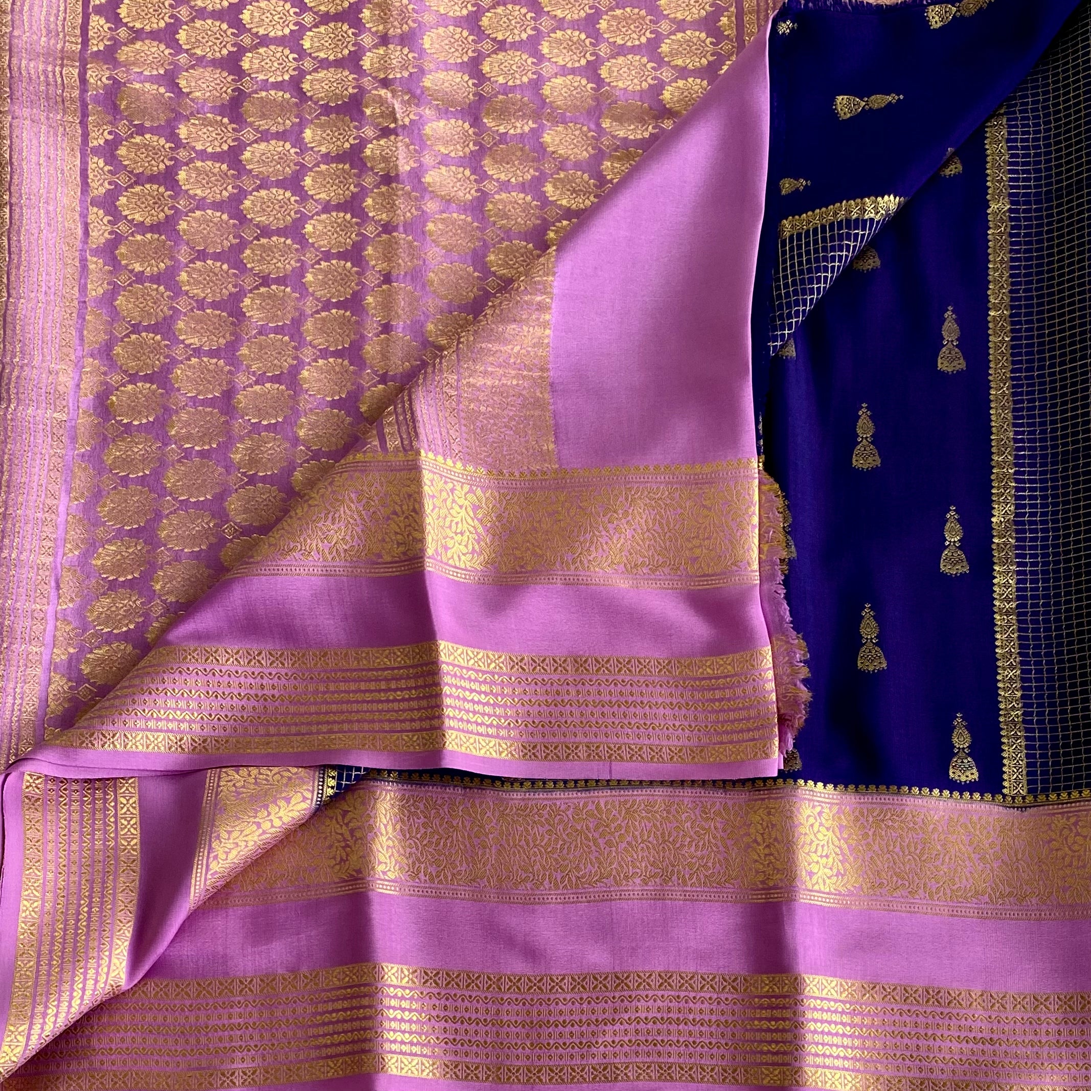 Mauve Pink Mysore Crepe Silk Saree With Royal Blue Pallu