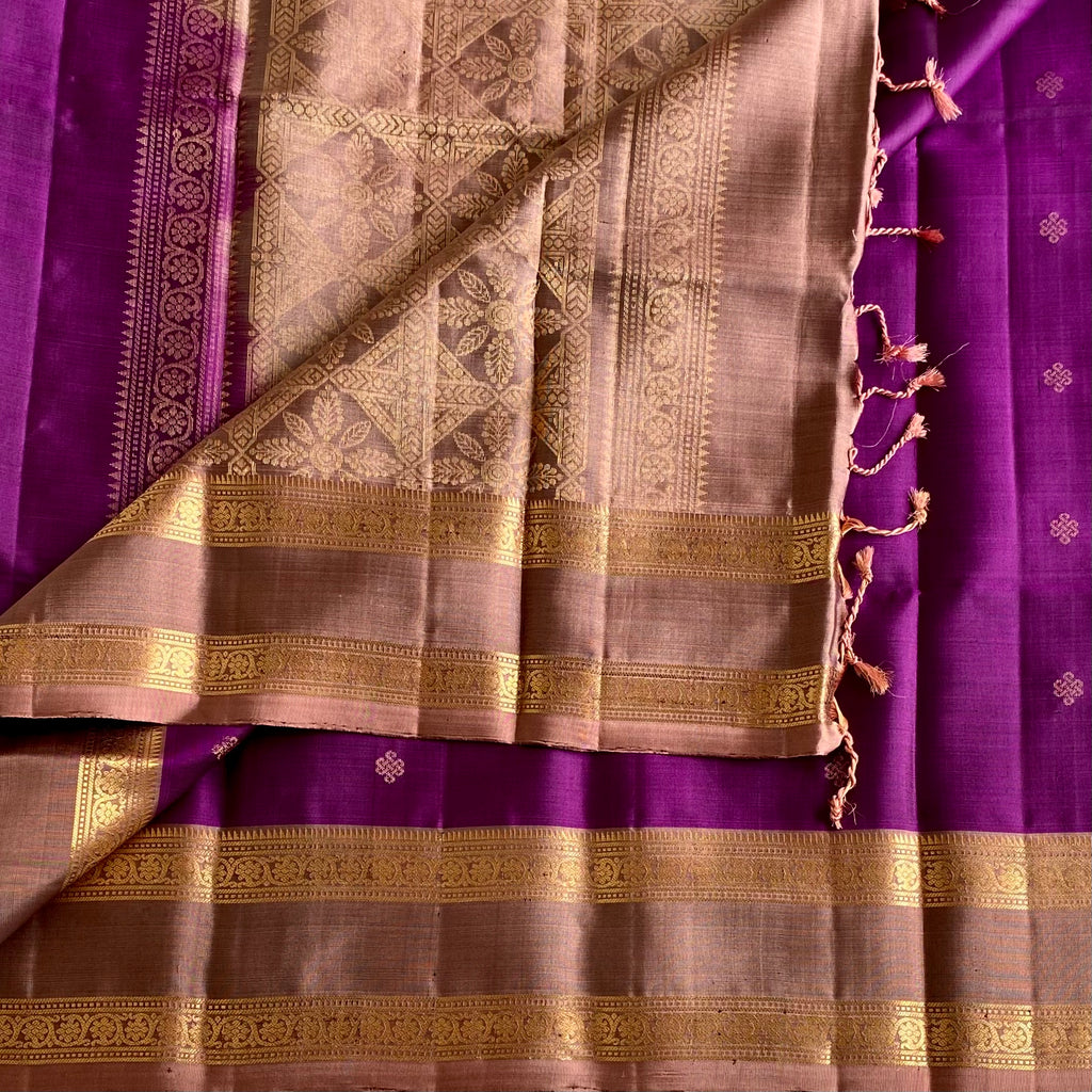 Deep Violet Purple Designer Pure Silk Saree With Dusty Rose Pallu