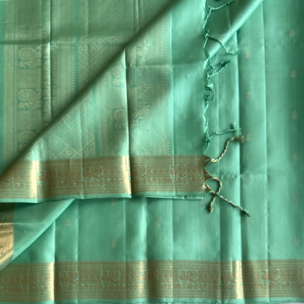 Seafoam Green Designer Handwoven Pure Silk with Elegant borders