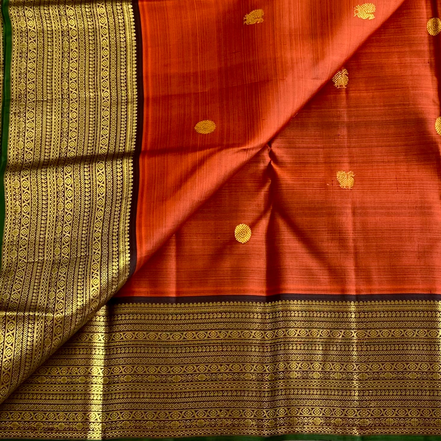 Burnt Orange With Classic Coffee  Brown Kanjeevaram Pure Zari Silk