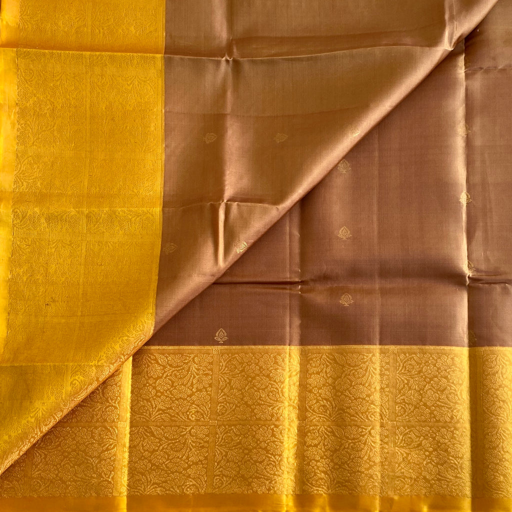 Copper Brown & Golden Yellow Designer Pure Silk Elegance