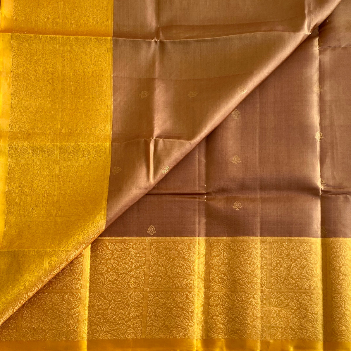 Copper Brown & Golden Yellow Designer Pure Silk Elegance