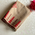 Warm Beige Coral Soft Jute Tussar Saree With Floral Pallu