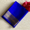 MS Blue Mysore Crepe Silk Saree With Metallic Gold Border