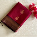 Deep Fuchsia Designer Pure Silk with Wine Antique Gold Zari Border Contrast Pallu