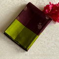 Chocolate Fantasy With Chartreuse Green Designer Pure Silk Saree