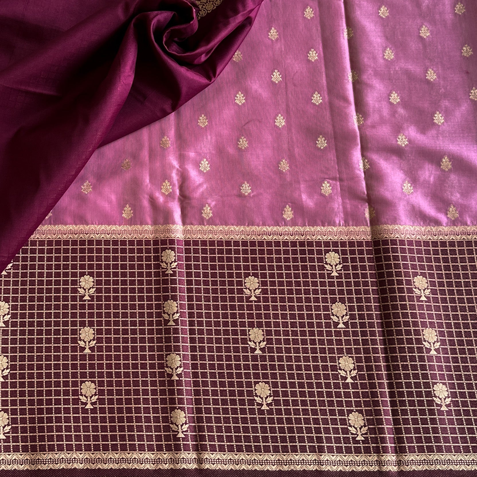 Pastel Pink Magenta Pallu Gold Buti Saree Traditional Festive Wear