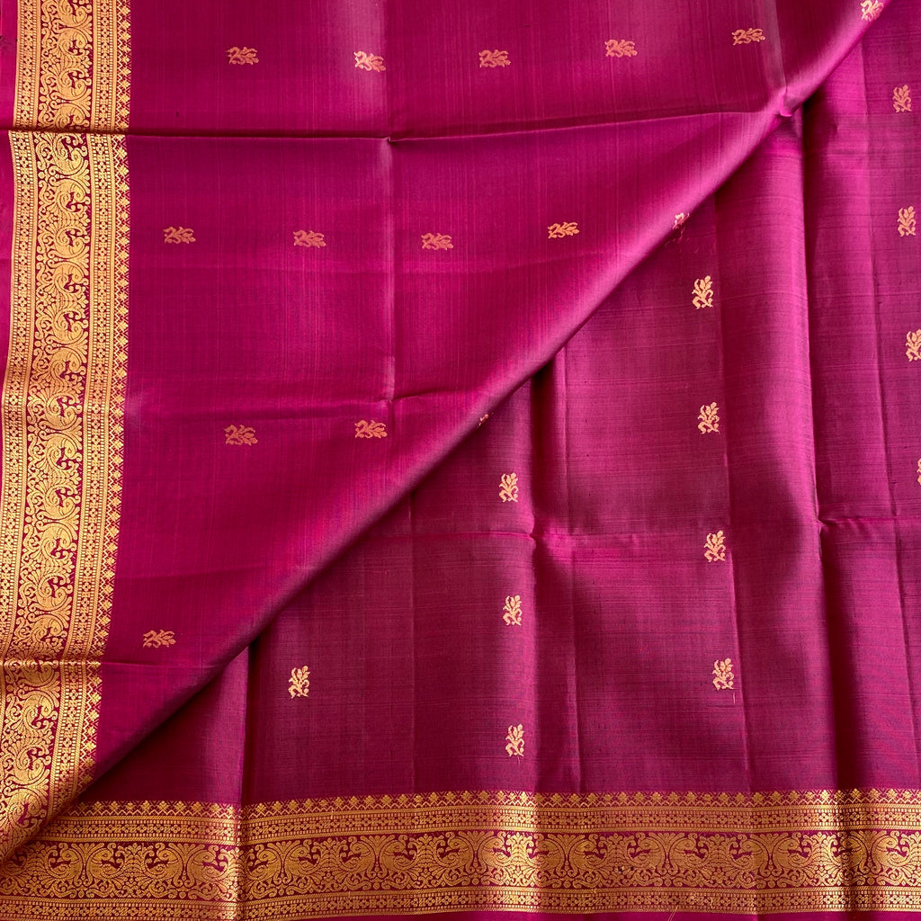 Dual Shaded Magenta And Antique Gold Designer Pure Silk Saree With Woven Border