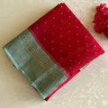 Rani Pink Soft Tussar Silk Saree With Aqua Green Pallu