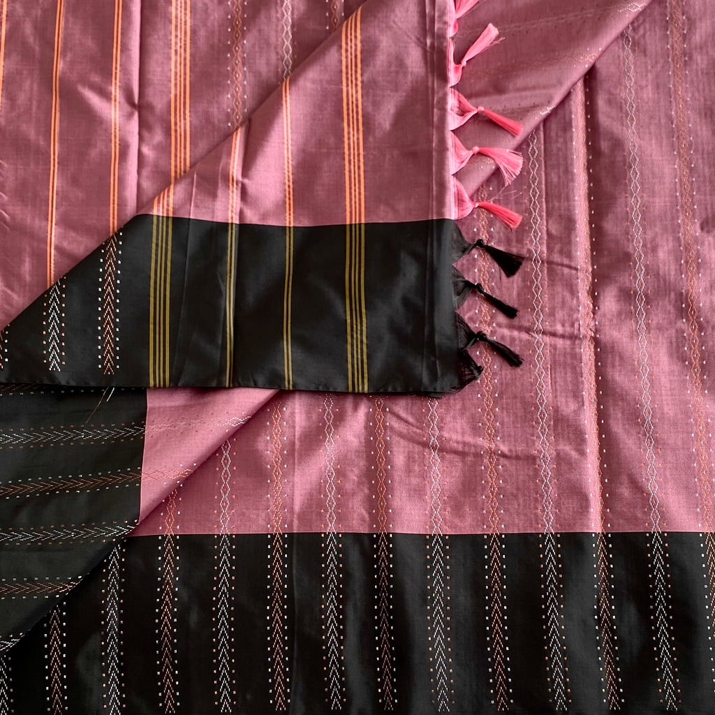 Dusty Mauve Soft Mixed Silk Saree With Black Pallu