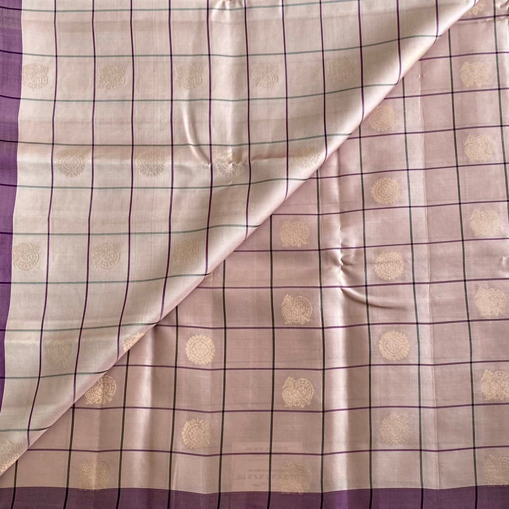 Blush Beige And Royal Purple Designer Pure Silk Saree With Zari