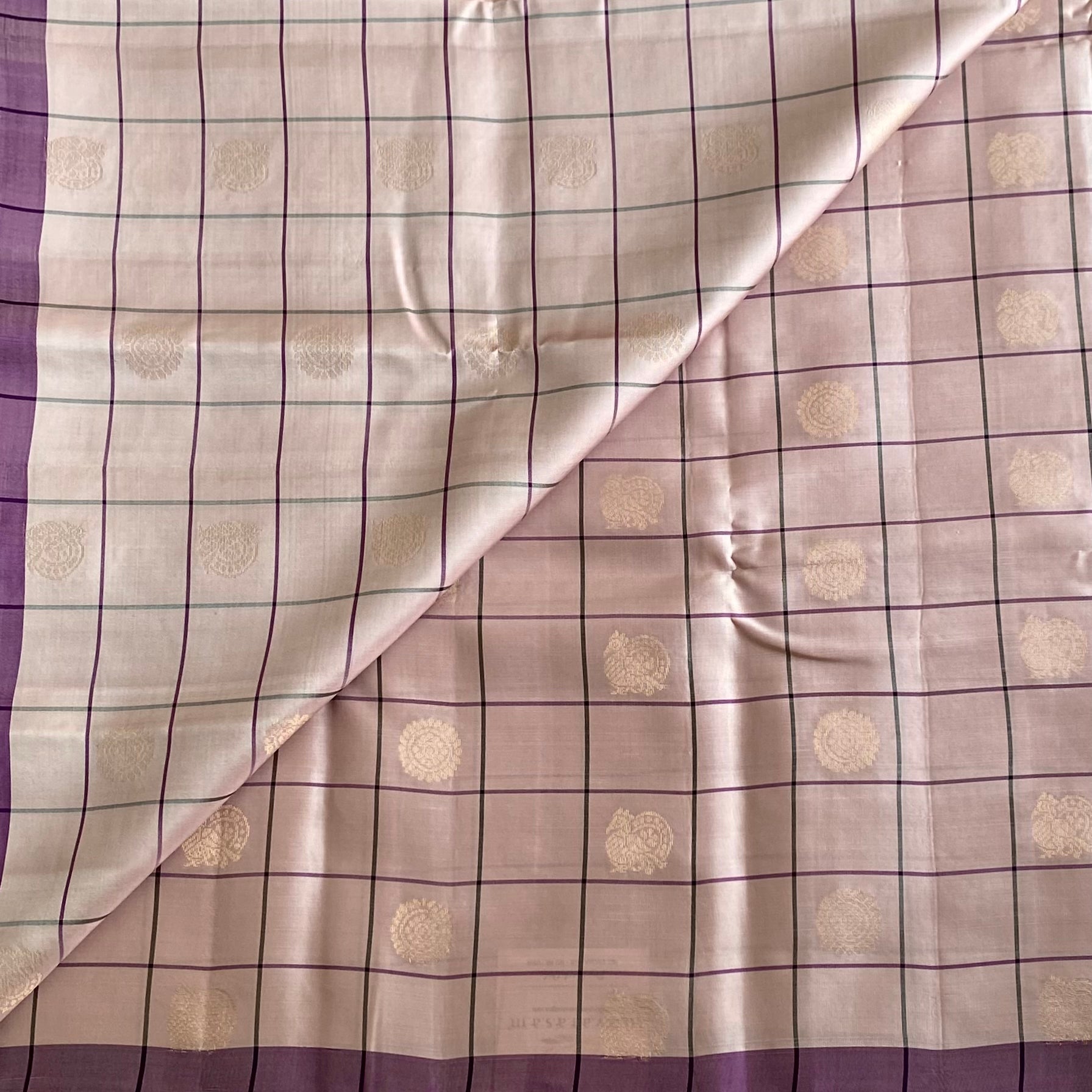 Blush Beige And Royal Purple Designer Pure Silk Saree With Zari