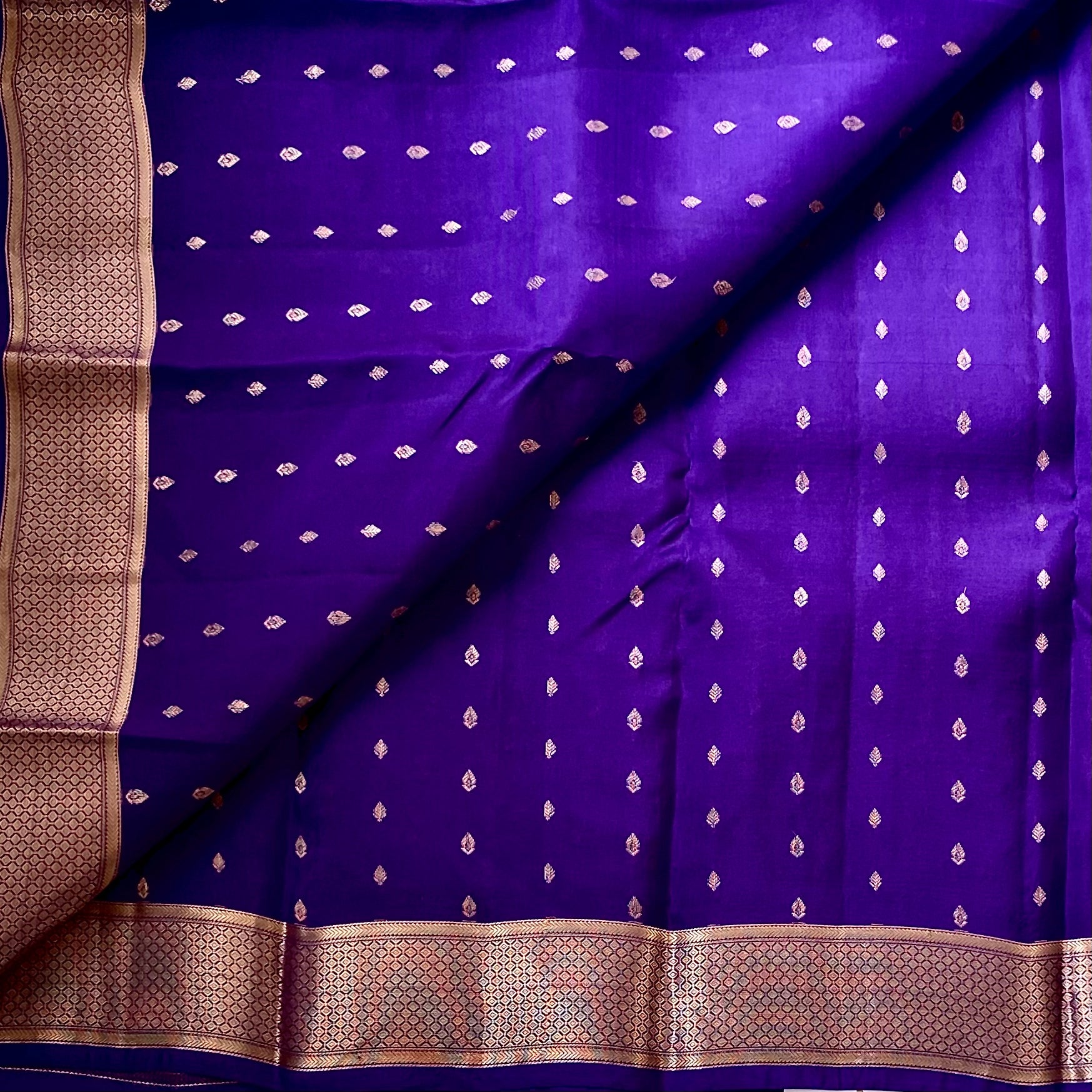 Royal Purple Silk Saree with Rose Gold Zari Lattice Border