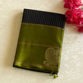 Charcoal Grey Silk Saree Chartreuse Green Pallu Gold Motifs Traditional