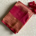 Rani Pink Soft Tussar Silk Saree With Antique Gold Zari Border