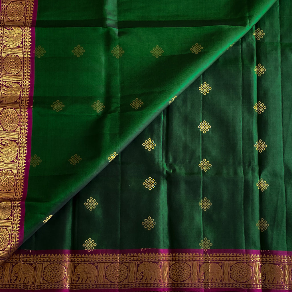 Emerald Green Silk Saree with Fuchsia Pallu Gold Zari Border