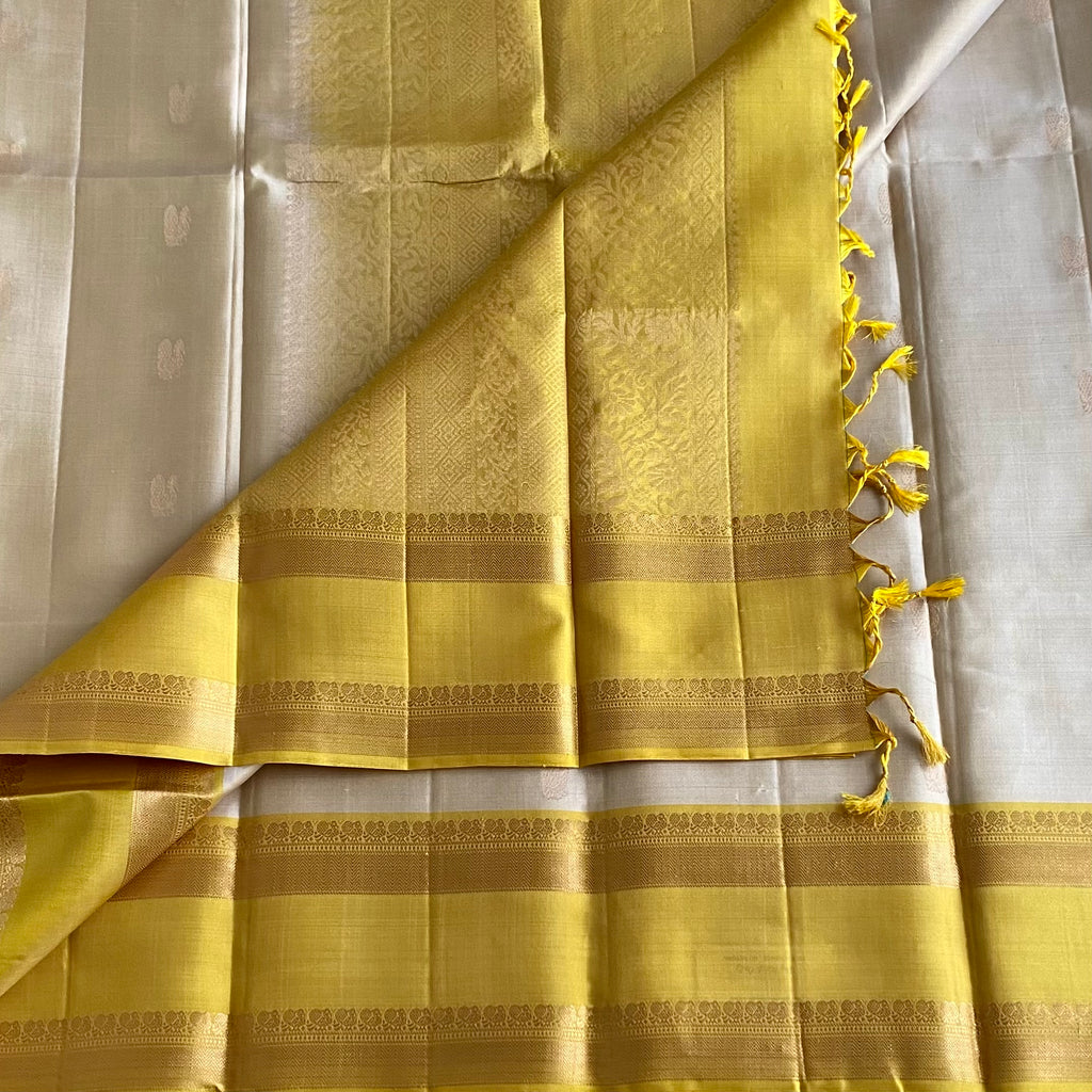 Cream Beige Designer Pure Silk Saree With Golden Yellow  Border