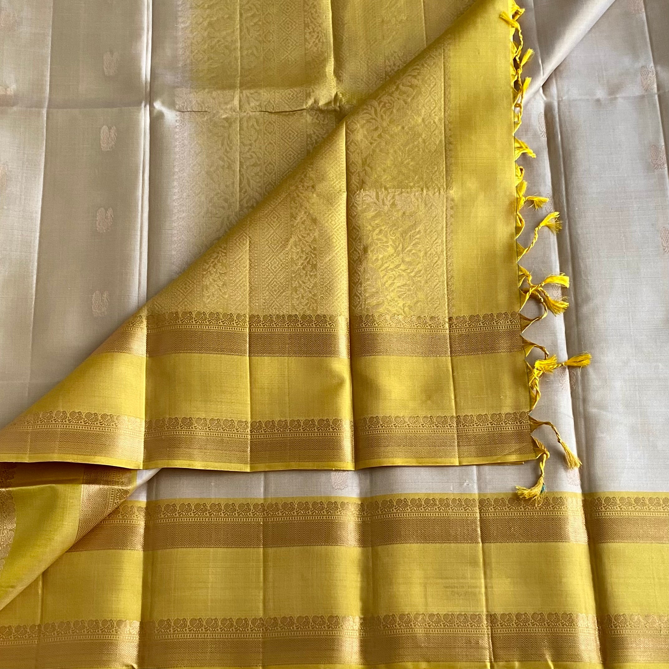 Cream Beige Designer Pure Silk Saree With Golden Yellow  Border