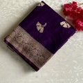 Royal Purple Soft Tussar Silk Saree With Metallic Gold Brocade Pallu