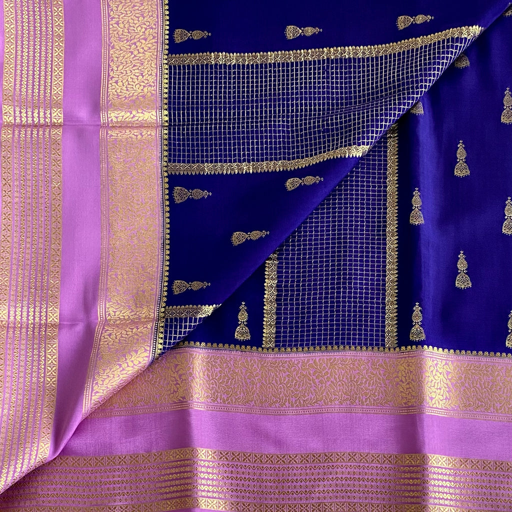 Mauve Pink Mysore Crepe Silk Saree With Royal Blue Pallu