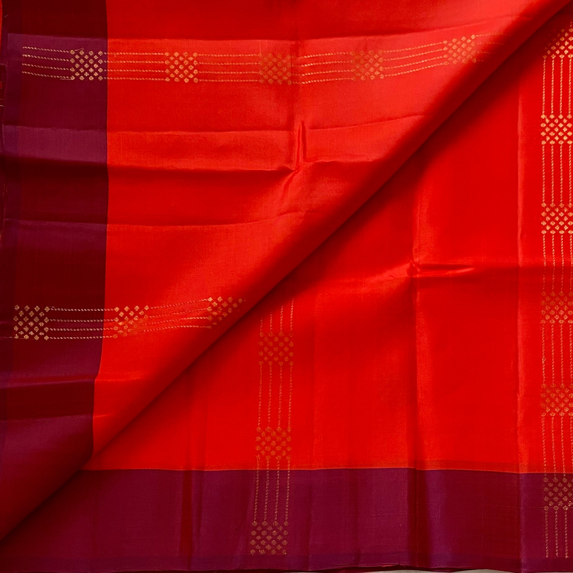 Scarlet Reddish Orange Designer Pure Silk Saree Wine Maroon Zari Border