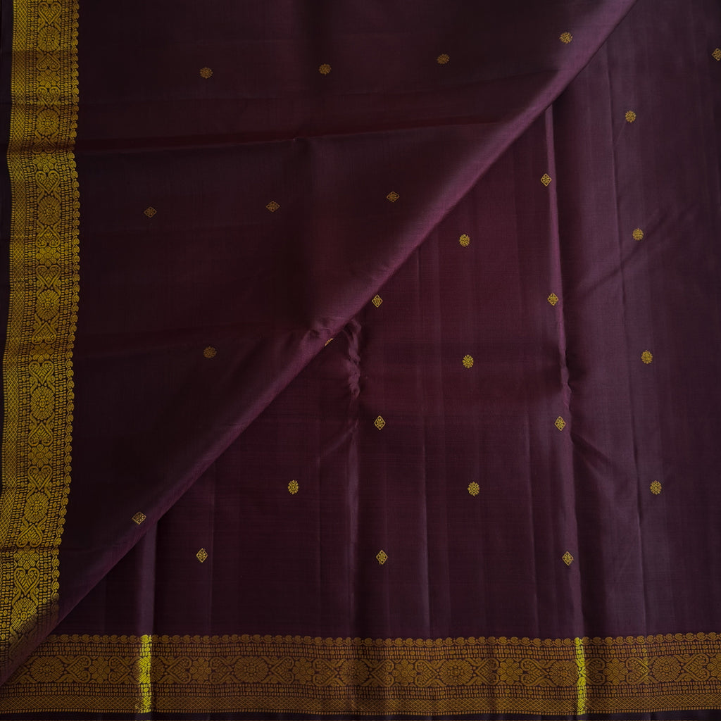 Deep Plum Silk Saree Gold Brocade Heavy Zari Wedding Wear