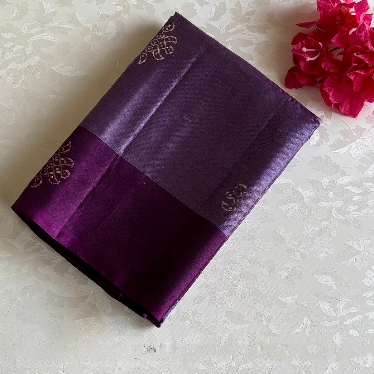 Metallic Lavender & Deep Plum Designer Pure Silk With Kollam Zari Buttas