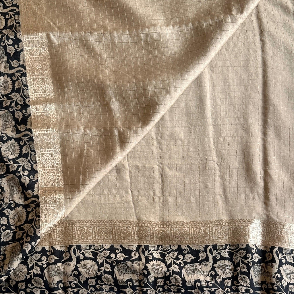Champagne Beige Softest tussar with kalamkari borders