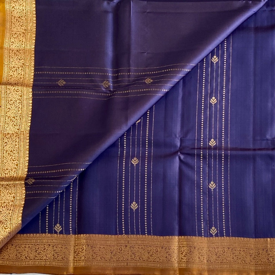 Royal Blue Designer Pure Silk Saree With Mustard Gold Pallu