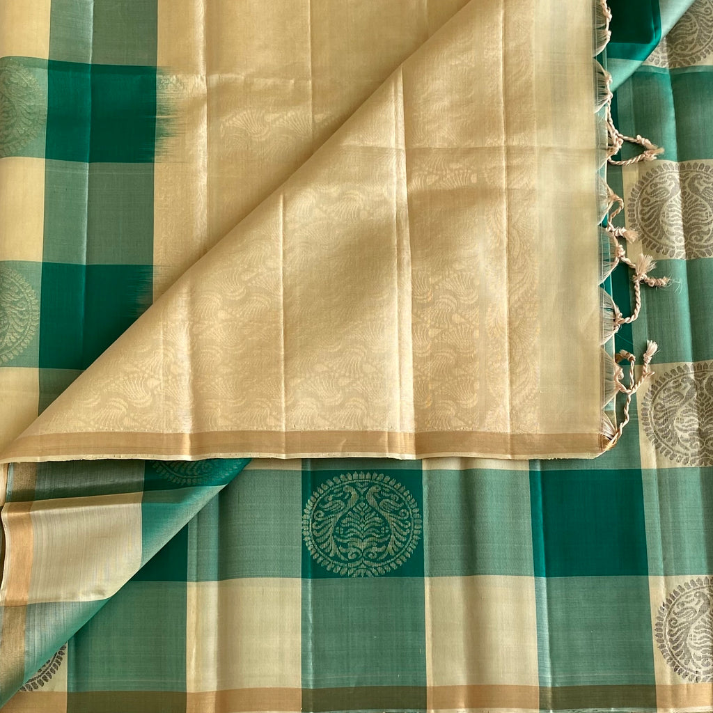 Shades of Green Checkered Designer Pure Silk