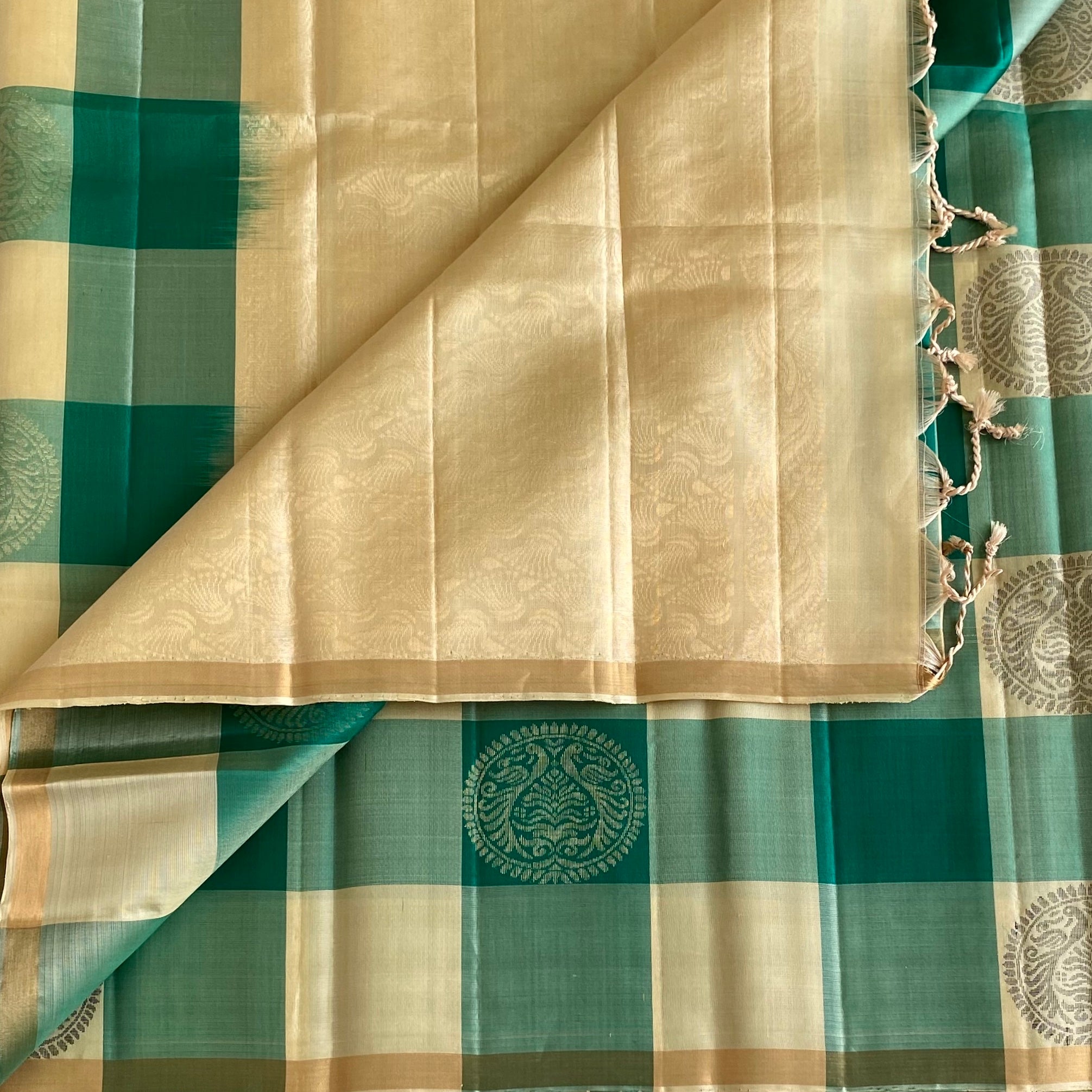 Shades of Green Checkered Designer Pure Silk