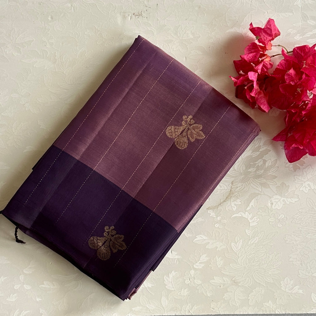 Dual Shaded Mauve Designer Pure Silk Saree With Deep Plum Pallu