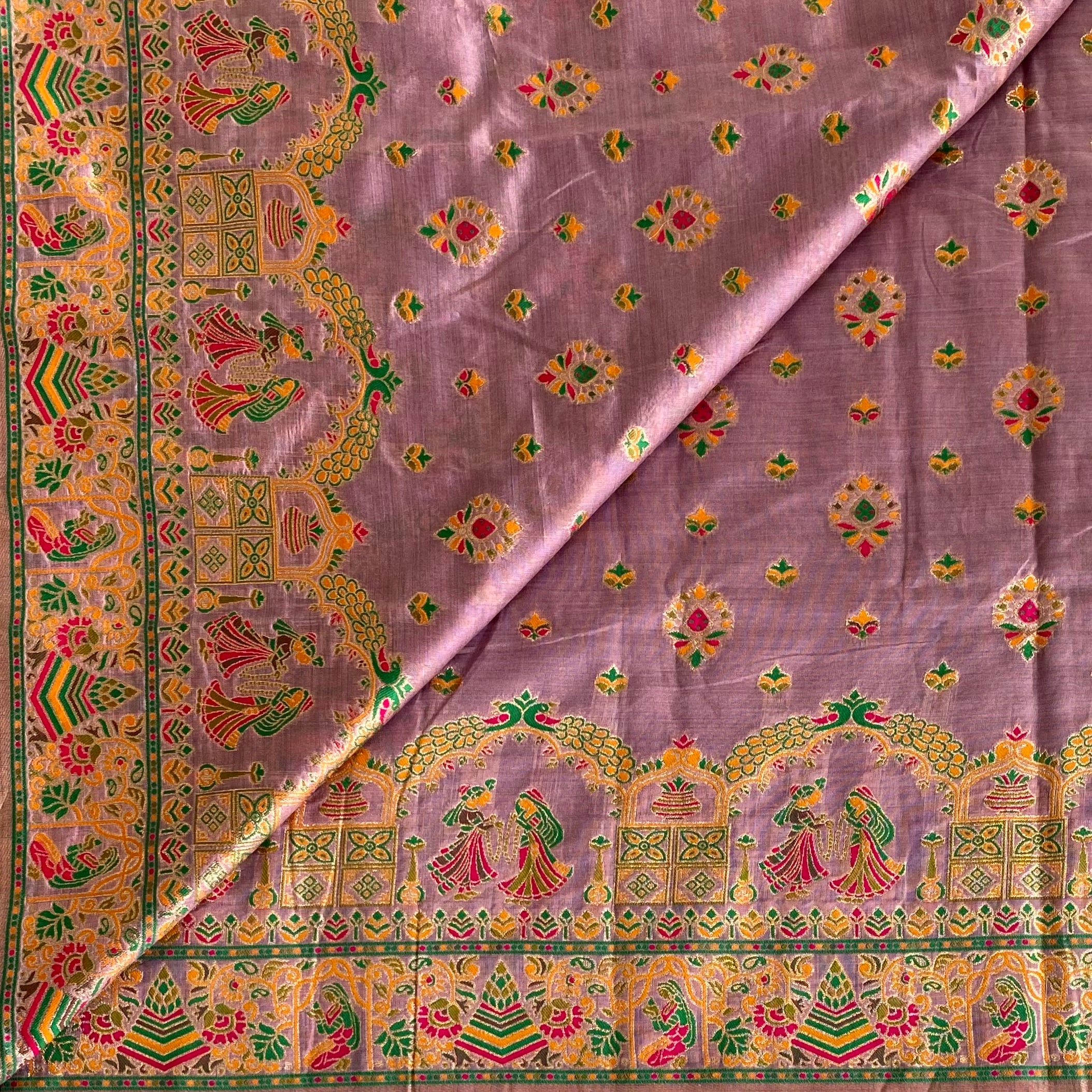 Lavender Rani Pink Soft Tussar Silk Saree With Gold Zari Border