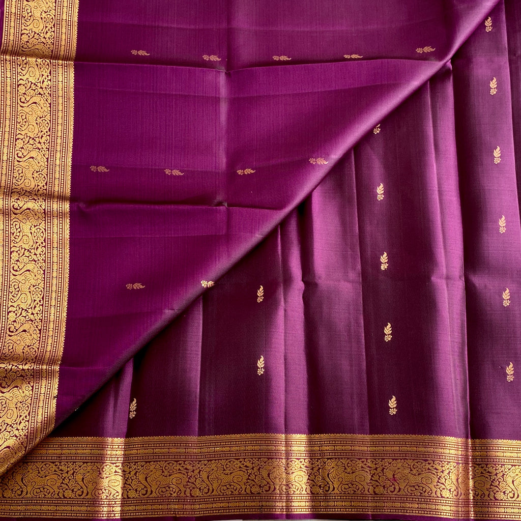 Deep Plum Purple Designer Pure Silk Saree With Antique Gold Pallu