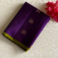 Royal Purple Designer Pure Silk Saree With Lime Green Pallu
