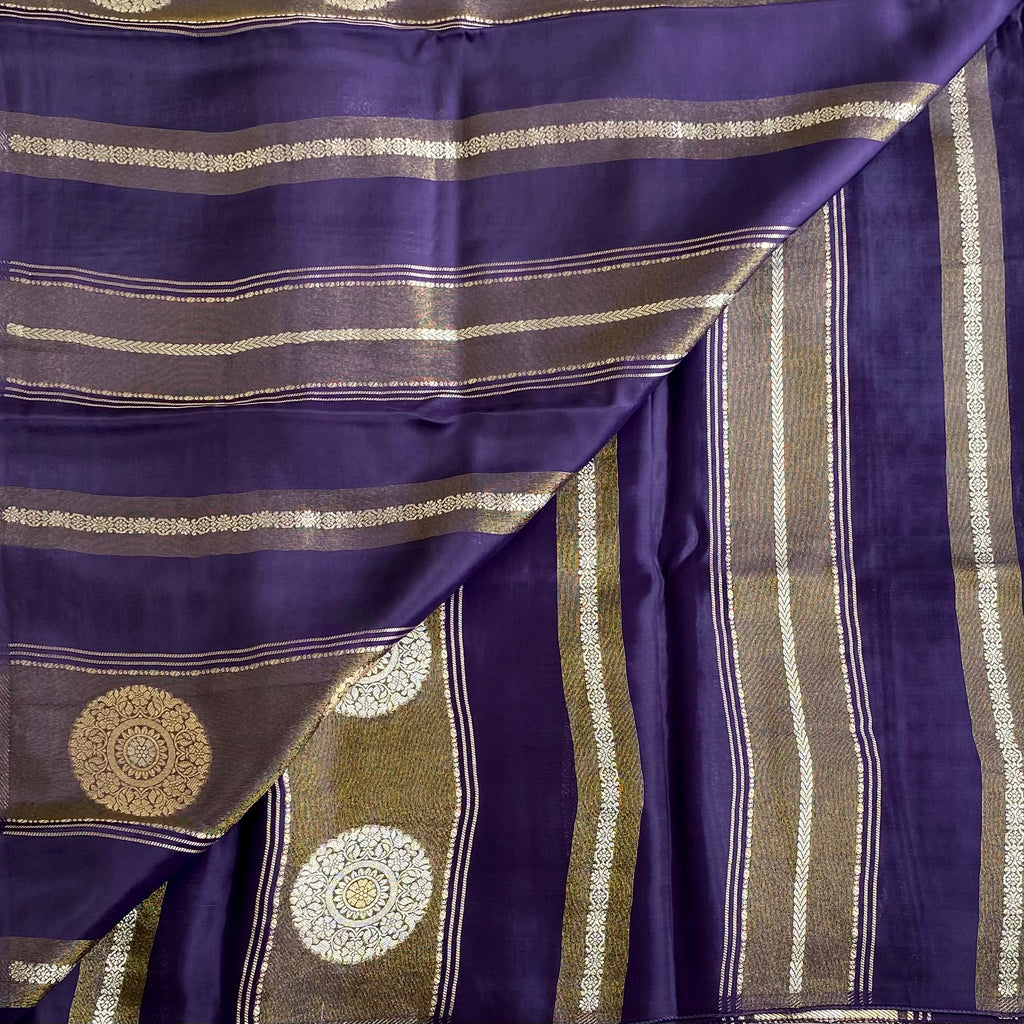Midnight Indigo Designer Soft Crepe Saree With Antique Gold Paisley Pallu