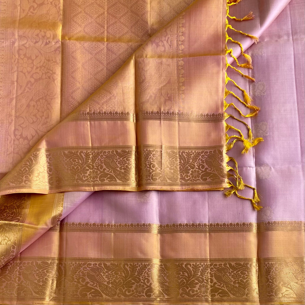 Dusty Rose Designer Pure Silk Saree With Antique Gold Pallu