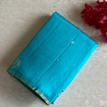 Dreamy Sea Blue Handwoven Pure Raw silk With Contrast Blouse