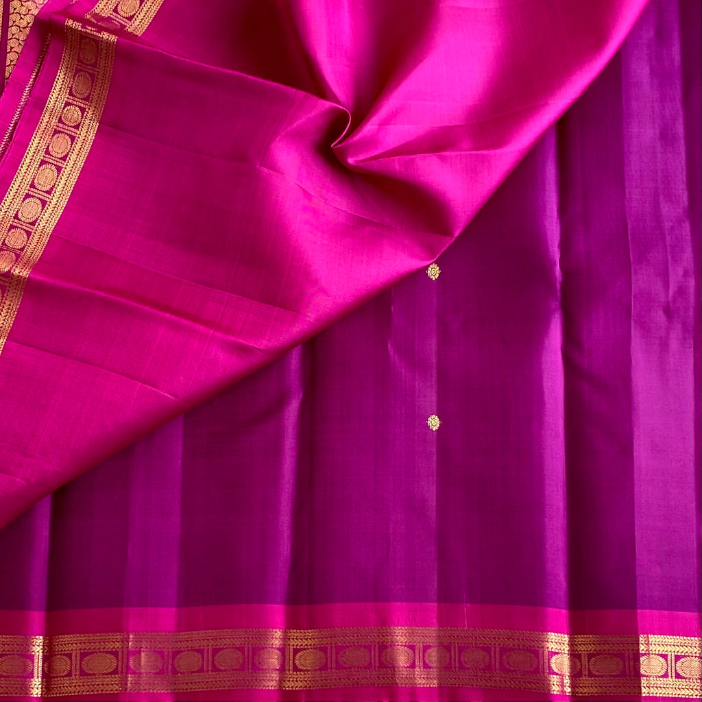 Deep Magenta With Rani Pink Kanjeevaram Pure Zari Silk Saree With Gold Border