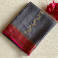 Mysore Crepe Silk Cloud Grey Saree With Rani Pink Pallu