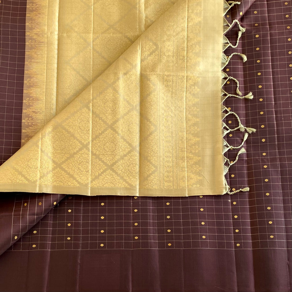 Deep Wine Chocolate Designer Pure Silk Saree With Antique Gold Pallu